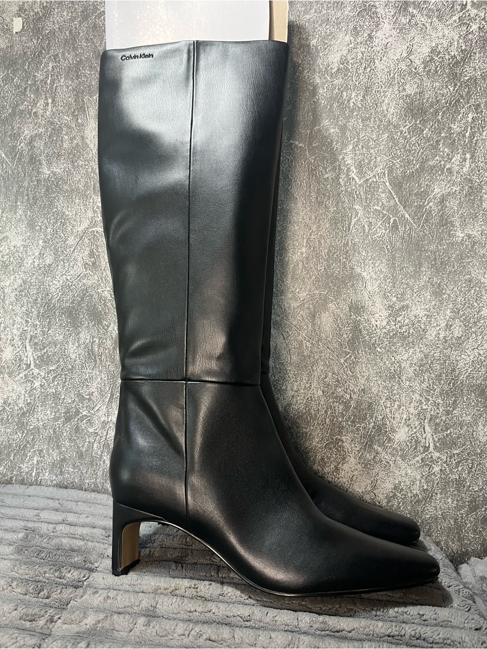 Calvin Klein Black Knee-High Leather Heeled Boots